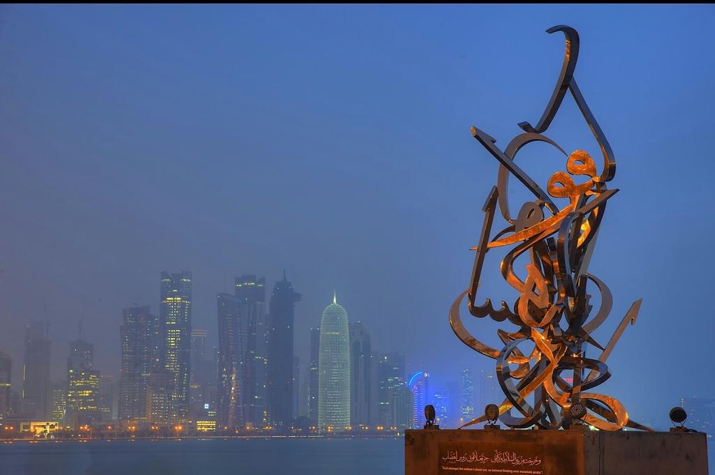 Zubarahhotel's tweet photo. Poetry in paint with letters at #corniche. Sabah Arbilli #Doha #ArtinDoha http://t.co/H6XdfuGNmZ
