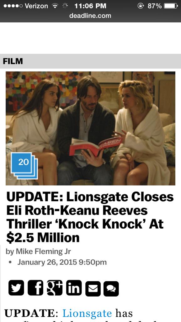 KnightMeegan's tweet photo. This movie! Knock Knock. #eliroth #knockknock #thriller #sundance #lyonsgate http://t.co/UUOfEQ0QPa
