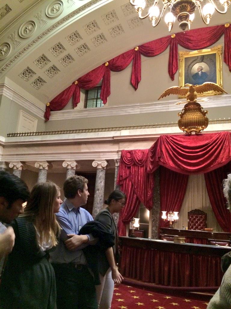 WUSTLDC's tweet photo. #WUSTLDC students exploring the old Senate chamber: http://t.co/lca9jce3Qy