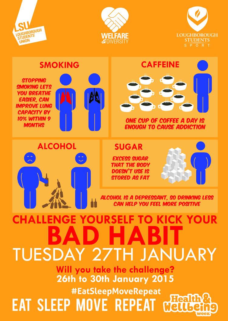 LoughboroughSU's tweet image. Kick your bad habit today! Challenge yourself and become healthier as you do! #eatsleepmoverepeat