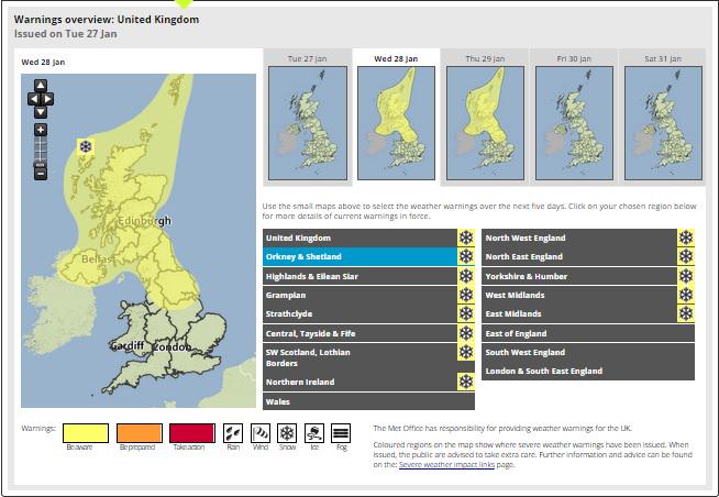 trafficscotland's tweet photo. *UPDATE* YELLOW WARNING - #snow forecast from 8am Wed 28th for mainland #Scotland so please #BePrepared #winterinfo http://t.co/5nQgs5rgyo