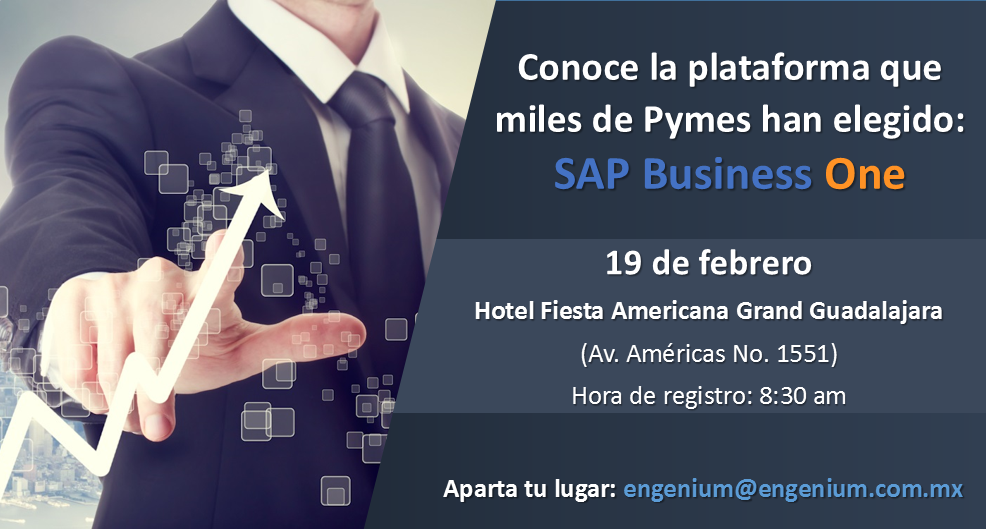 engenium's tweet photo. ¿Estás evaluando sistemas #ERP? Asiste a la presentación gratuita de #SAPB1 este 19 de febrero en Guadalajara. http://t.co/cxa0pAdcfe
