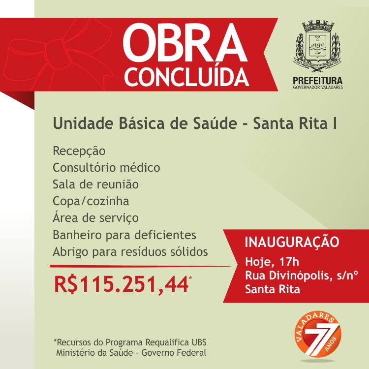 #Hoje: Aniversário da cidade é marcado por reinauguração da UBS Santa Rita. Confira a matéria: goo.gl/7SJWVC