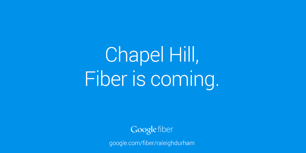 RT <a href="/chapelhillgov/">Town of Chapel Hill | A Place for Everyone</a>: Gigabit internet speeds are coming to #ChapelHill. #GoogleFiber <a href="/googlefiber/">GFiber</a> #UNC <a href="/UNC/">The University of North Carolina at Chapel Hill</a>