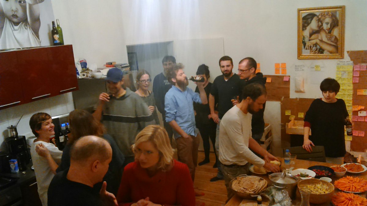 unMonastery's tweet photo. Cooking up a storm at the #vorspiel #opendinner #grundeinkommen w/ @transmediale @Oikomedia @stanjourdan #basicincome http://t.co/SNbjodL7Xx