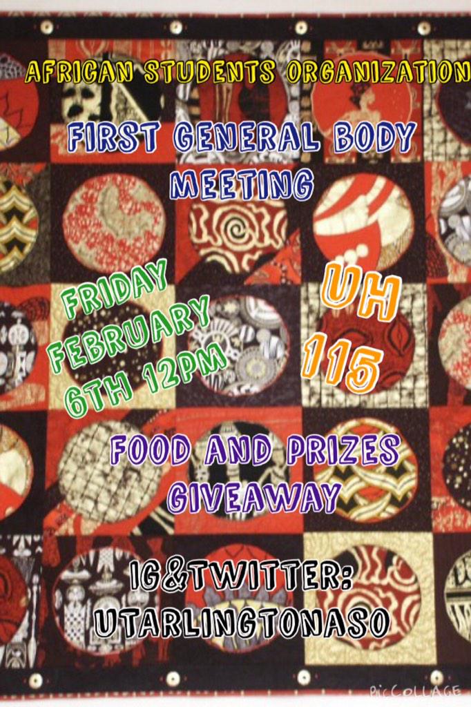 Tobenna_King's tweet image. @utarlingtonaso first general body meeting of the year 2015 #SupportAso free food and prizes giveaway This Friday