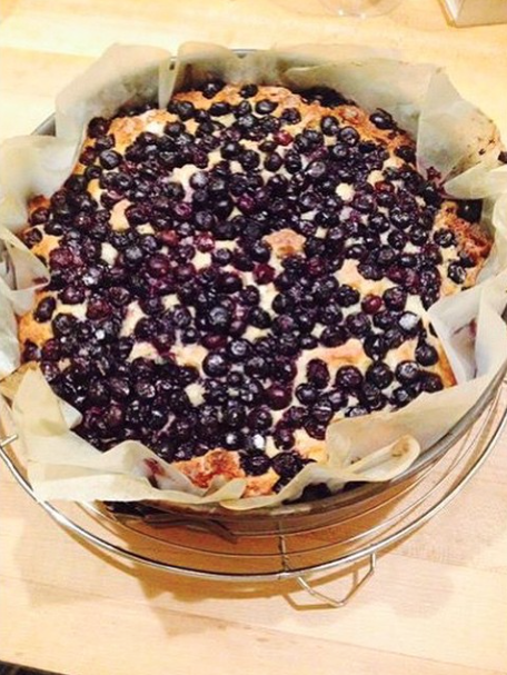 First bake from <a href="/ZoeNathanLoeb/">Zoe Nathan</a>'s Huckleberry cookbook: Blueberry Cornmeal cake with #gristandtoll Sonora. Amazing!
