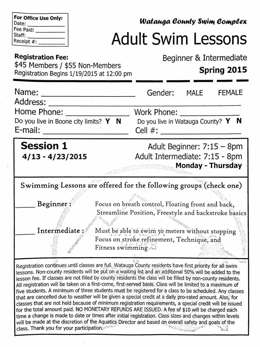 WataugaSwimComp's tweet photo. Registration now open for swim lessons for infants-adults.  See the forms pictured in this tweet for more info #Boone http://t.co/2WvbwkguiV