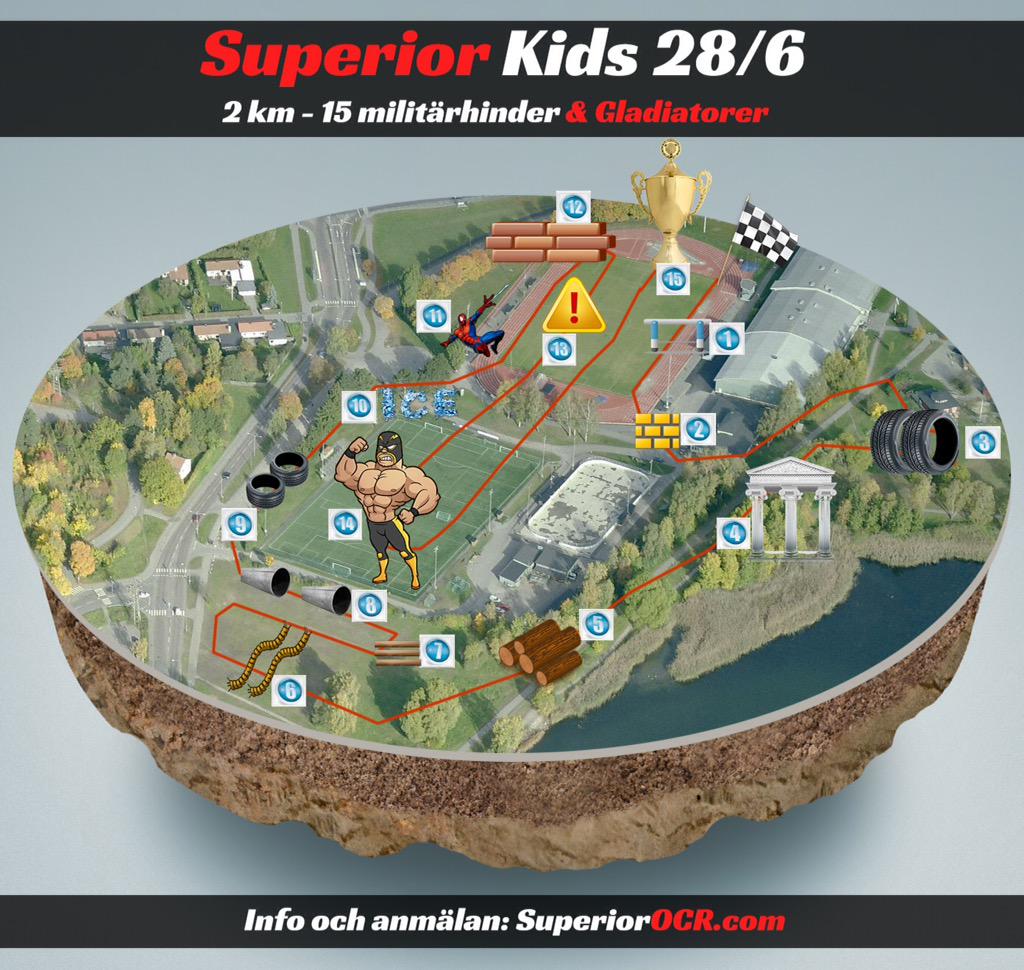 Superior_OCR's tweet photo. Och här har vi kartan för Superior Kids loppet. 2 km på Lidingövallen. 15 roliga och utmanande hinder med Gladiatorer http://t.co/hdldj5KDjB