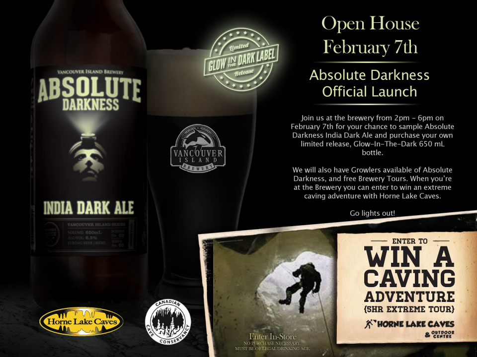 vibrewing's tweet image. Join us at our #AbsoluteDarkness launch party on Feb 7. @HorneLake Caves will be there too!
