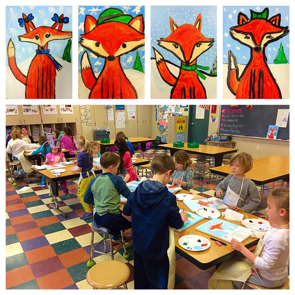 paintitkids's tweet image. Another day of painting &quot;Winter Fox&quot;... This time at Eagle Elementary in Zionsville! #introtopaint @katejonesart