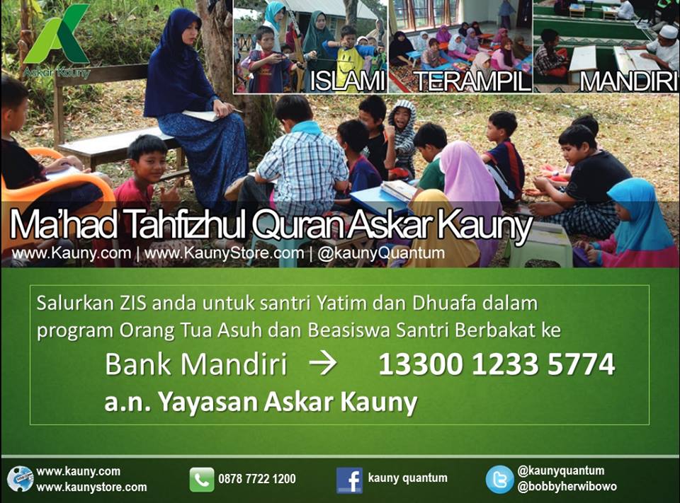 kaunyquantum's tweet photo. Awali hari dengan Berinfaq untuk santri Penghafal Qur'an >> Bank Mandiri
rek 1330012335774 an Yayasan Askar Kauny http://t.co/RmVT2VKbk3