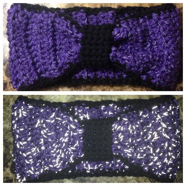 BabyBooCrochet's tweet image. #reflectiveyarn #headband 
same headband, shown without and then with flash