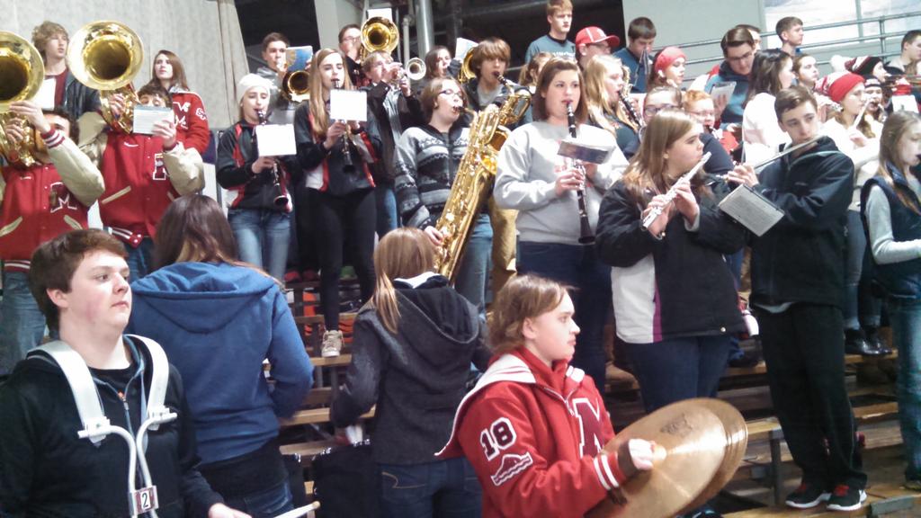 SuperinTIMdent's tweet photo. MHS band rocking the crowd at hockey game...#MiltonMagic #MrPierce! http://t.co/eTCPfkUeIq