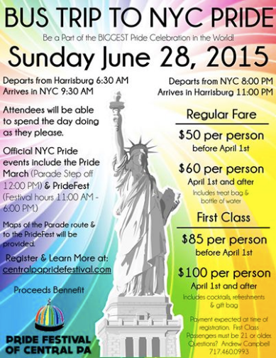 Our Bus trip to NYC Pride is back!   For more info go to our website: centralpapridefestival.com/nyc-pride-bus-…