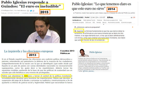 Mhemeroteca's tweet photo. @josefajram @_anapastor_ A nosotros nos gusta su postura sobre el euro
2013 FUERA
2014 DEPENDE
2015 INELUDIBLE http://t.co/F4DJhlfeMD