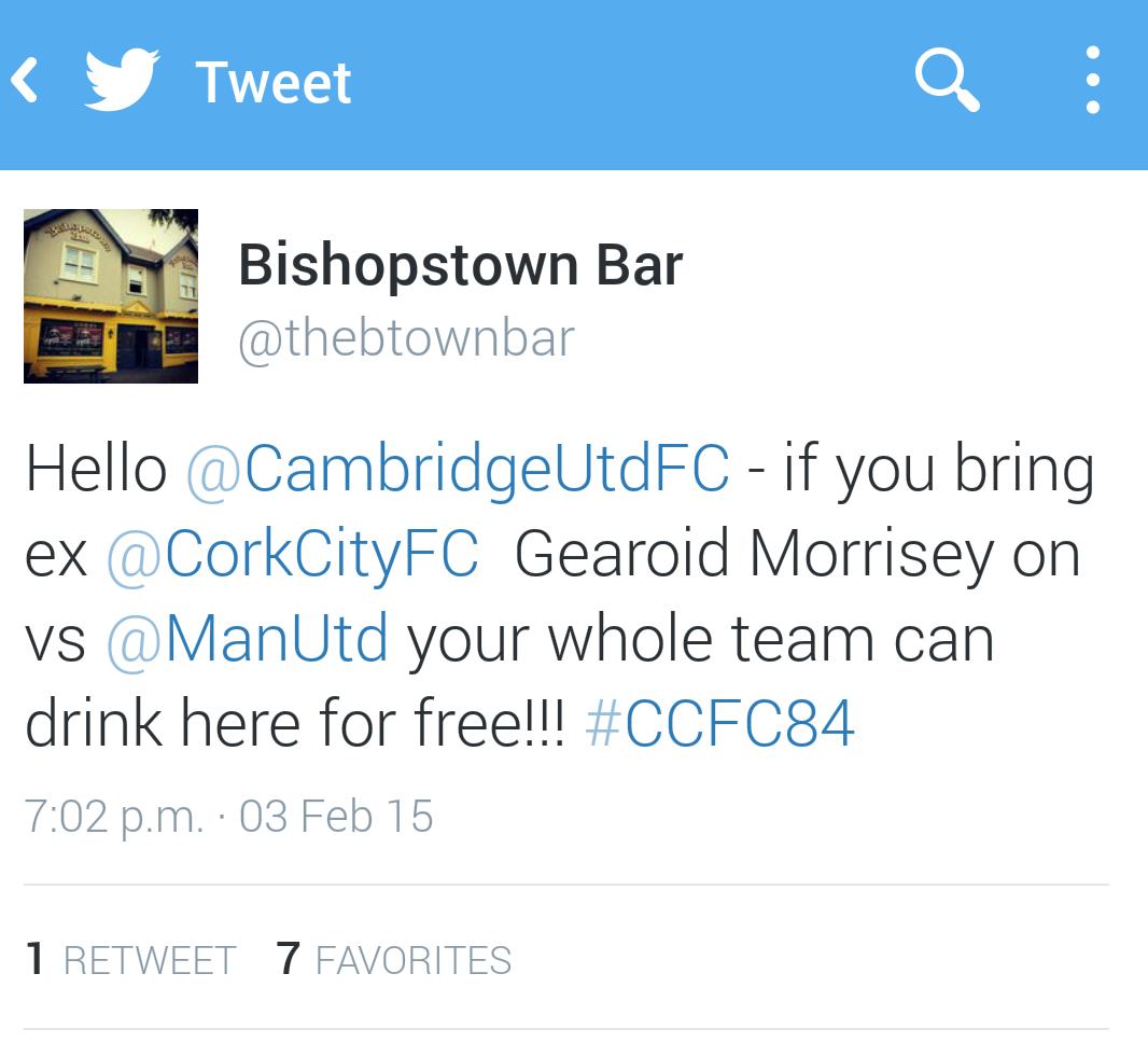 thebtownbar's tweet photo. We believe we played a part in @Gearoid_M making his @CambridgeUtdFC debut last night!!! Well worth it! #bossnothappy http://t.co/8lInd53opA