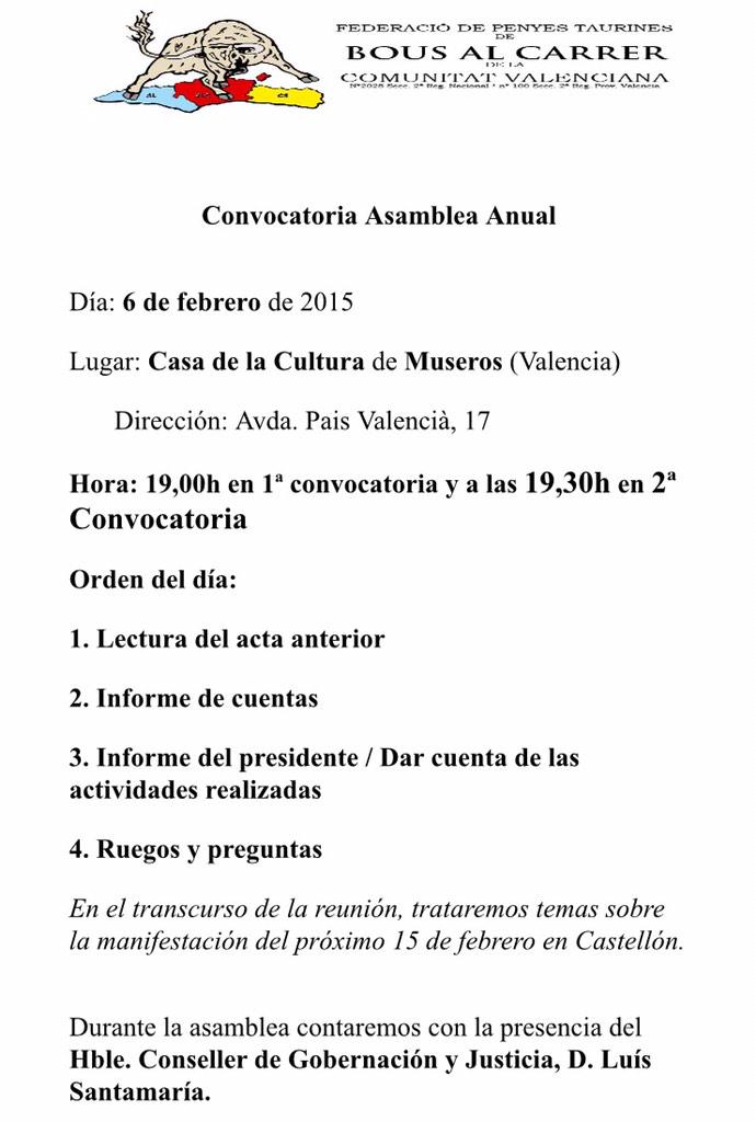 fedbousalcarrer's tweet photo. | IMPORTANTE | Asamblea General viernes 6 de febrero 19,30h Casa de la Cultura #Museros #bousalcarrer #culturadebou http://t.co/SLpmZZzHjx