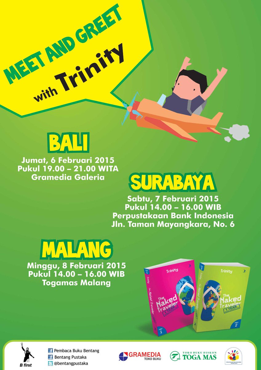 bentangpustaka's tweet photo. TOMORROW! #EVENTMLG Meet&Greet @TrinityTraveler| Sun 08/02| 14.00|Togamas Malang| FREE! @EVENT_MALANG @infomalang http://t.co/wd5T2DBahw