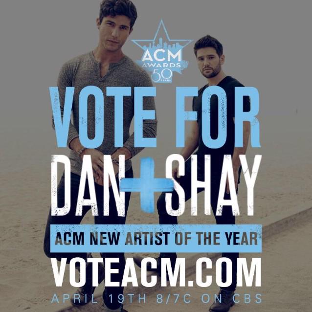 WIABdanandshay's tweet photo. Make sure y'all vote @DanAndShay for new artist of the year! 💙➕ #ACMAwards 
http://t.co/AstL2ax5hk http://t.co/f2N7SreeuT