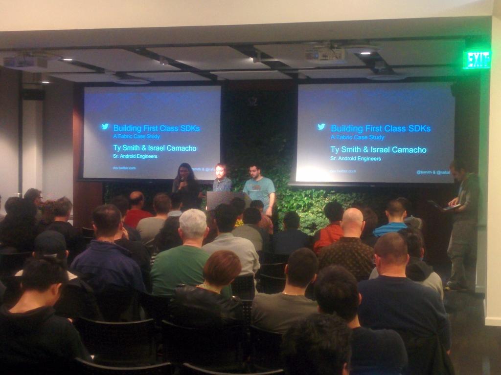 nuncle's tweet photo. Building the @Fabric Android SDK by @beardigsit/@tsmith/@rallat #SFAndroid @digits @Crashlytics @Twitter @TwitterSF http://t.co/Hfo248HO02