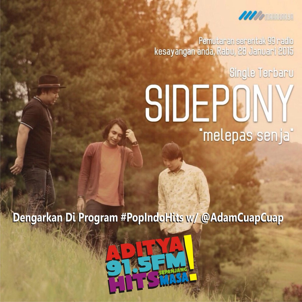 <a href="/sideponyband/">#MelangkahKembali</a> #PopIndoHits w/ <a href="/AdamCuapCuap/">Adam_CuapCuap</a> l <a href="/mahakaryainc/">Mahakaryainc</a> <a href="/YearpyLesmana/">yearpy</a> l aditya915fm.net l #Erdioo