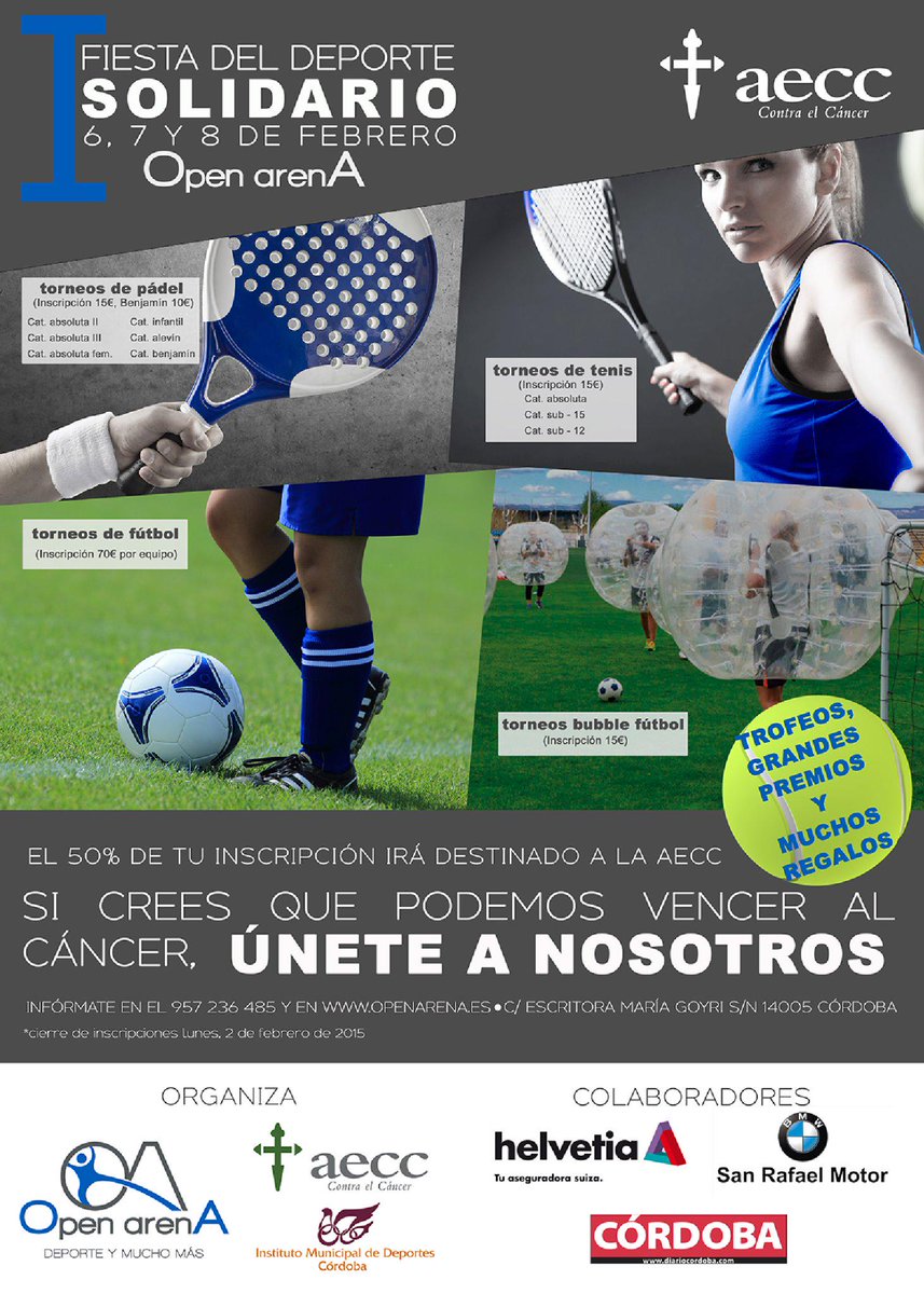 AECC_J_CORDOBA's tweet photo. Fiesta solidaria del deporte 6/7/8 de febrero, anímate y participa!!
#aecc #cordoba#solidaria http://t.co/H8yCSjycu2