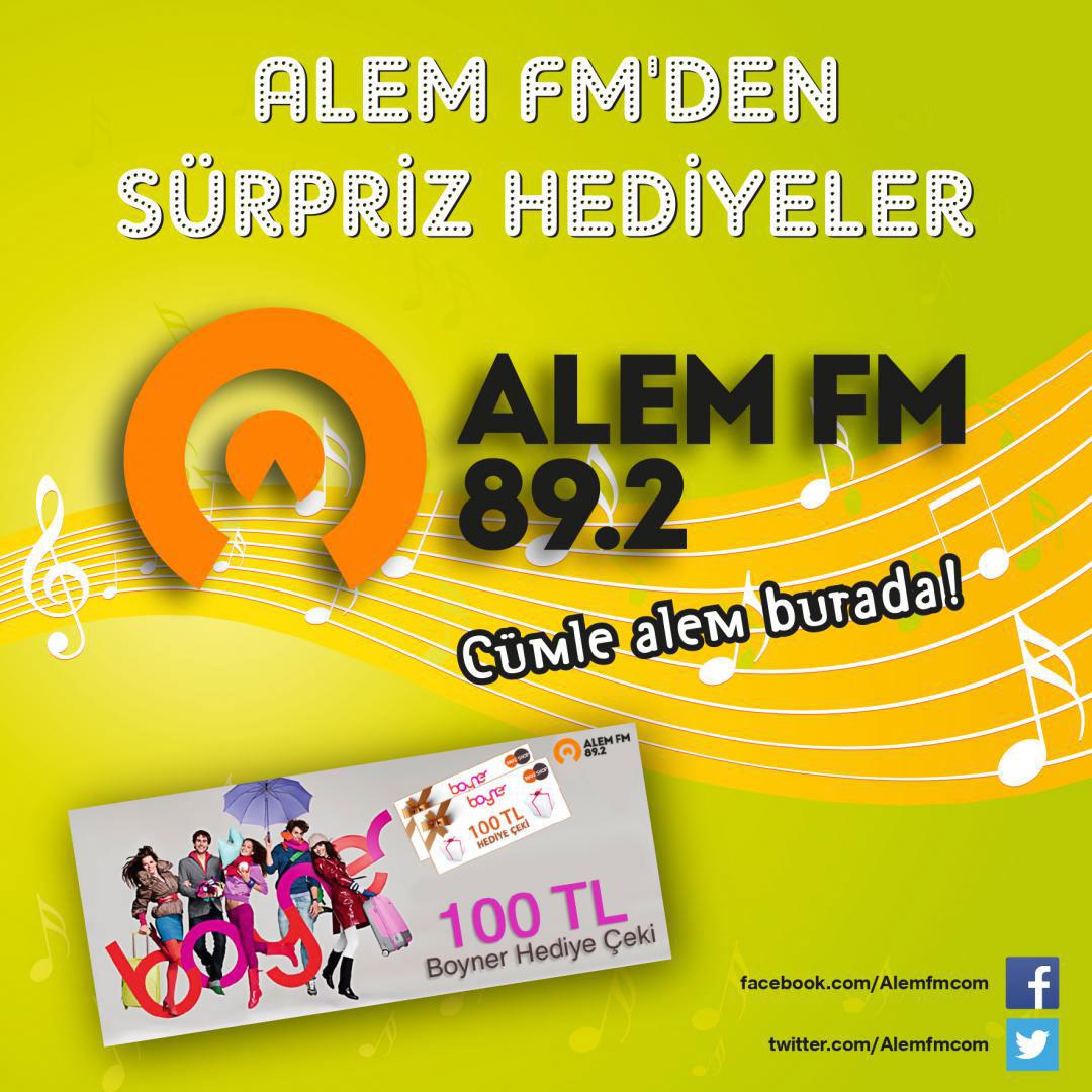 alemfmcom's tweet photo. Bu tweeti RT edip, @alemfmcom 'u takip eden şanslı kişiye #Boyner 'den 100 TL'lik hediye çeki. #müzik #AlemFM http://t.co/zEnTYzlMZJ