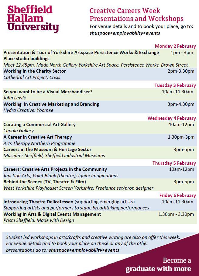 Next week is our Creative Careers week!  bit.ly/1ABE0uv #SHUCreate