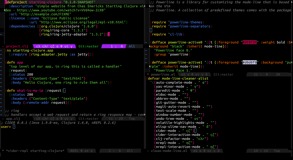 jr0cket's tweet image. tweaked my emacs modeline on the train home thanks to @emacs_live &amp;amp; #powerline
