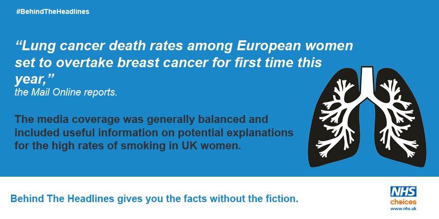 NHSuk's tweet photo. Female lung cancer deaths 'may outstrip breast cancer' in 2015 - more on study and reporting: http://t.co/XefpZBv9eC http://t.co/EZ4SVTvg1s