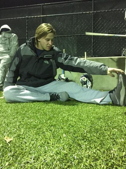 UMW_Lax's tweet image. Sophomore midfielder Jack Carver stretches and wonders whether his rights are being violated #CallTheACLU #6amRun