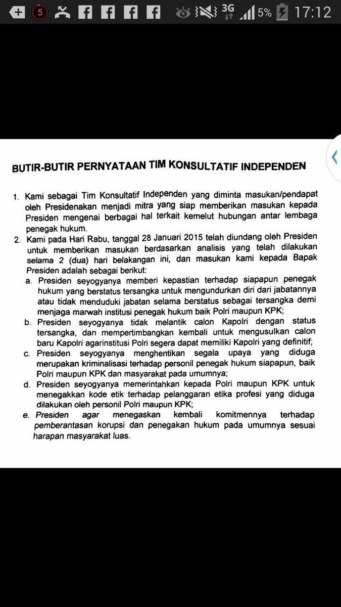 fadjroeL's tweet photo. Pernyataan Tim Sembilan Pimpinan Buya Syafii Maarif, Rabu (28/1), @PedomanNEWS http://t.co/MLi2v42ldV