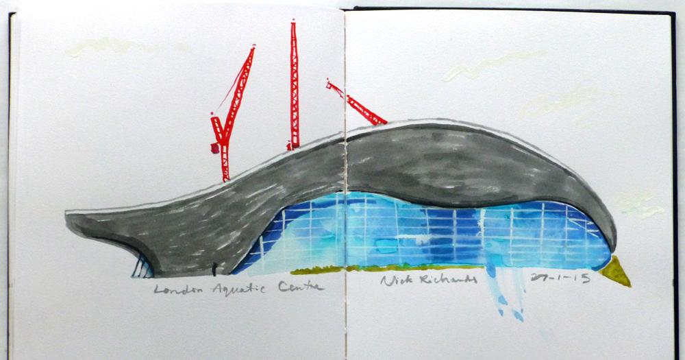 #LondonAquaticCentre looking very like a harpooned whale @noordinarypark #OlympicPark #Stratford #sketchjanuary #art