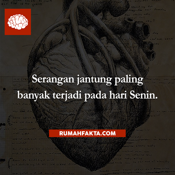 rumahfakta's tweet photo. Serangan jantung paling banyak terjadi pada hari Senin. http://t.co/NigcipDEly