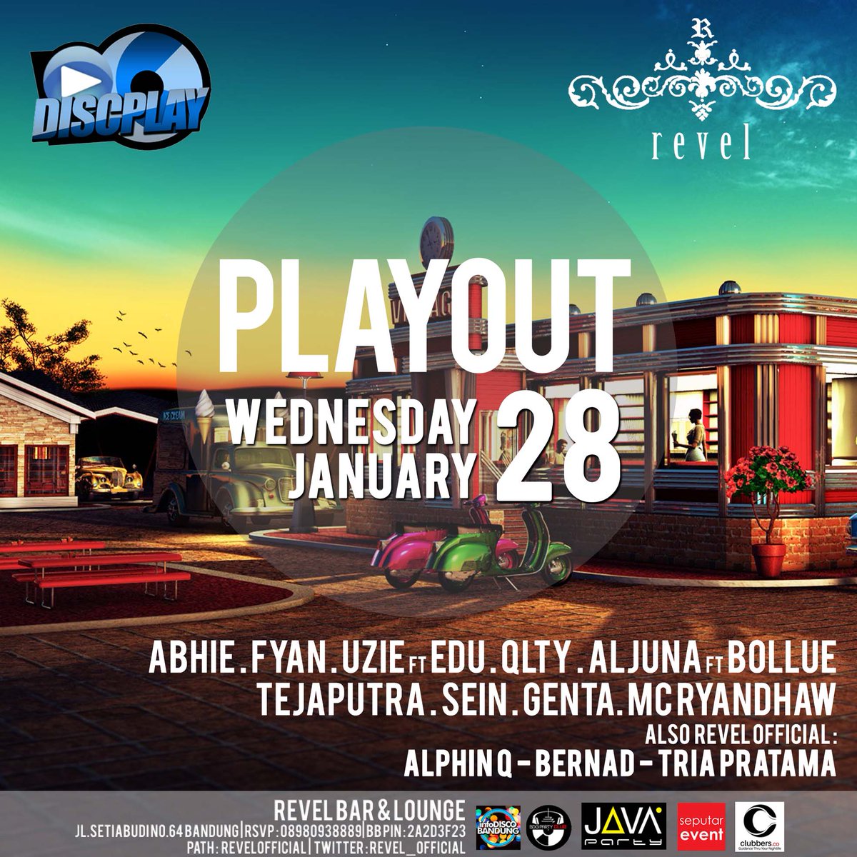 #BdgTONIGHT Wednesday 28 january 2015 "PLAYOUT" <a href="/Revel_Official/">Revel Bar & Lounge</a> Discount 40% all bottle till 10pm.
