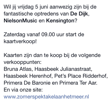 Zoomerspektakel's tweet photo. Zaterdag start om 09.00u de kaartverkoop voor vrijdagavond 5 juni met @dedijkrocks, @NielsonMusic en @kensingtonband! http://t.co/UKeSuMAnko