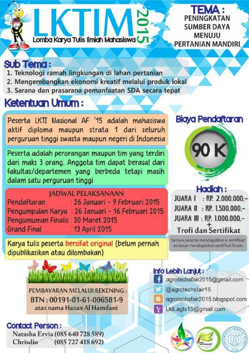 Nih ada info lgi untuk LKTI dari Universitas Sebelas Maret 
jadwalevent.web.id/agrotechs-fair… <a href="/hmj_teknikkimia/">HMJ Teknik Kimia</a>