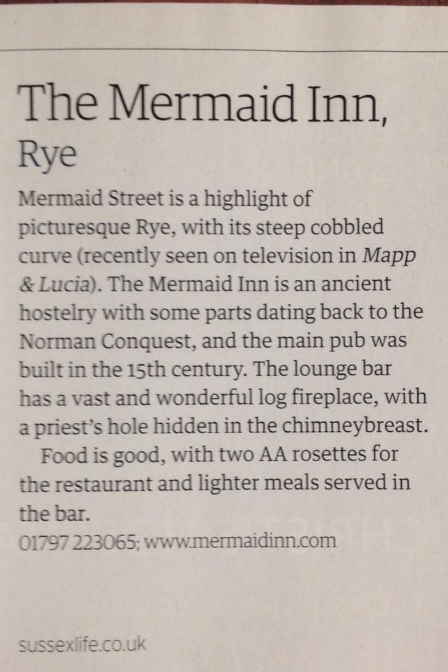 This was in the February 2015 issue of Sussex Life under 20 Cosy Winter Pubs!!