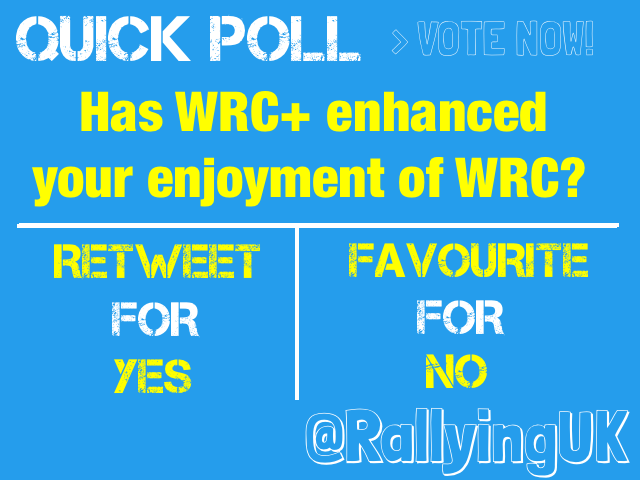 RallyingUK's tweet photo. ✭ QUICK POLL ✭ Has the WRC+ service enhanced your enjoyment of @OfficialWRC? #WRC
RT = YES
FAV = NO http://t.co/a23N5lhLFX