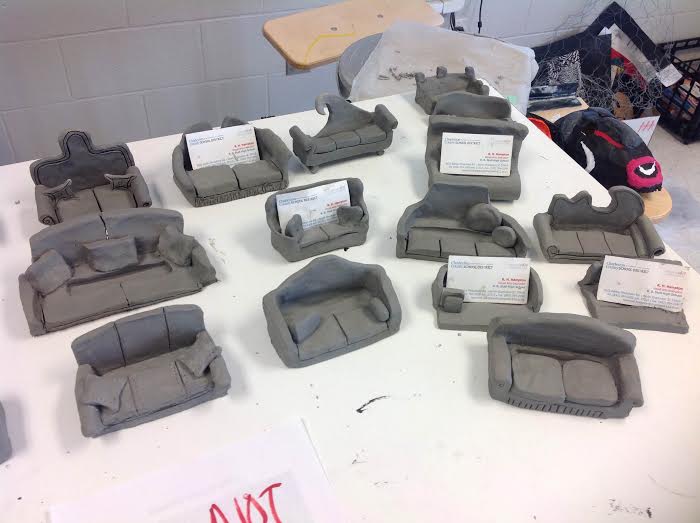 rhhampton12's tweet photo. Sculpture I Business Card Holders:  Stage one.  When fired and painted will sell and ALL proceeds go to the students! http://t.co/SepHkofabu