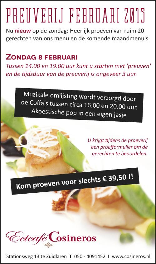 Preuverij 8 februari reserveer alvast: 050-4091452
