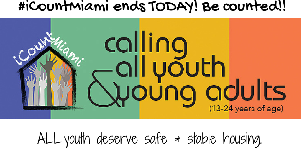 Last Day! <a href="/iCountMiami/">iCountMiami</a> @Miami_Homeless <a href="/LotusHouse1/">Lotus House Shelter</a> <a href="/HomelessMiami/">The Homeless Trust</a> <a href="/educatetomorrow/">Educate Tomorrow</a> <a href="/MDCYouth/">MDC Youth Commission</a> <a href="/MDCPS/">Miami-Dade Schools</a> <a href="/SwitchboardMIA/">Switchboard</a>