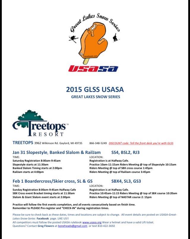 GLSSMi's tweet photo. REVISED schedule for this weekend at Treetops! Looking forward to seeing you all!! -USASA-GLSS Crew http://t.co/QMFr6ggV9G