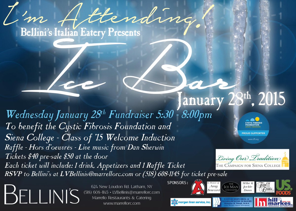 Marrello_RC's tweet image. @SienaAlumni @SupportSiena @Siena_Events @CF_Foundation The #IceBar starts tonight! Are you #attending? #bellinis
