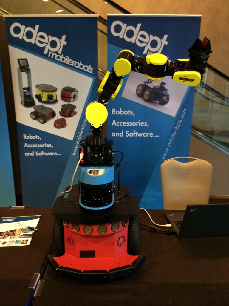 Robai_Robots's tweet photo. Photos from #AAAI 
#CYTON mounted to @MobileRobotsInc Pioneer Base
#AAAI15 http://t.co/ZyejaIJV1K