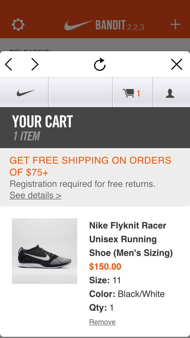 Loving Life (@srt123456) on Twitter photo Just added Nike Flyknit Racer Unisex Running Shoe (Men's Sizing) to cart with <a href="/thenikebandit/">nikebandit</a> bot! RT Just added Nike Flyknit Racer Unisex Running Shoe (Men's Sizing) to cart with <a href="/thenikebandit/">nikebandit</a> bot! RT