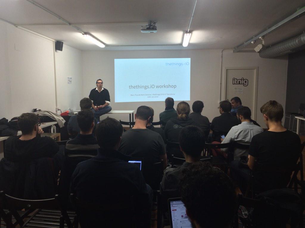 NodeBCN's tweet photo. Marc @gy4nt talking #IoT and @thethingsIO now at #NodeBCN @itnig http://t.co/Ojqick0Q7J