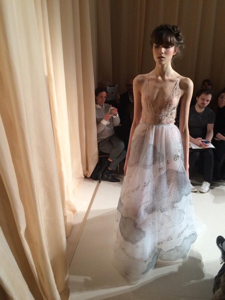 MaisonValentino's tweet photo. White tulle cloud hand painted in grey and embroidered colored lamé.The woman is an angel who leads one to salvation http://t.co/XZs4RggfNo
