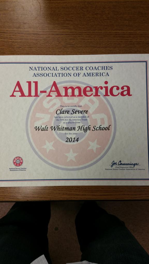 WWHSGirlsSoccer's tweet photo. So that just happened...no big deal, just an All-American...way to go Clare Severe!! #BHTH #2014WWGS http://t.co/wSe9nz09Du
